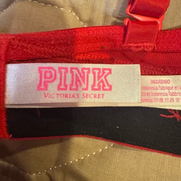 Victoria’s Secret PINK Push-Up Bra 36D Red Underwire Adjustable Wear Everywhere - Picture 8 of 12